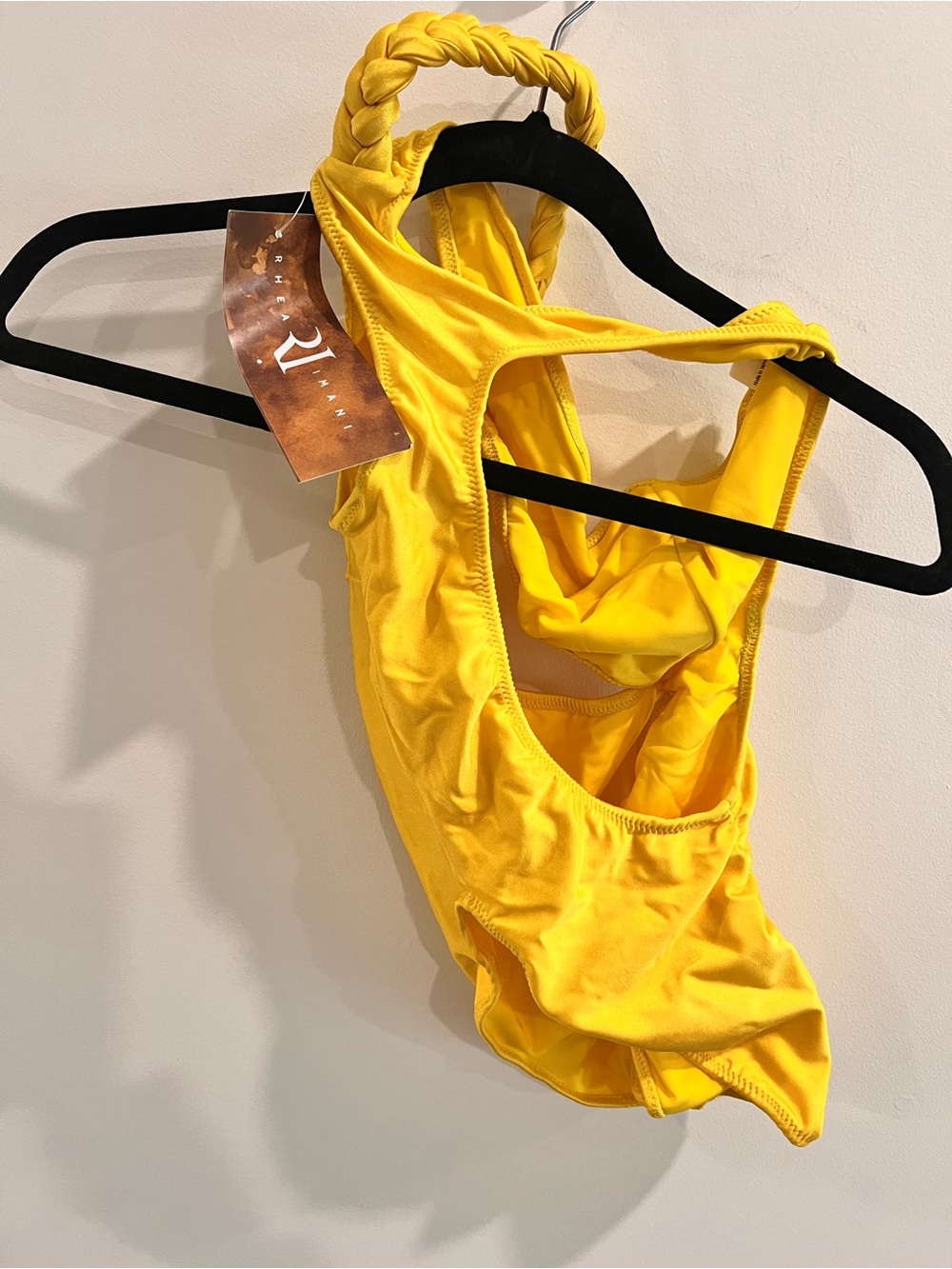 RHEA MANI Sunshine Yellow One-Piece Swimsuit | Braided Strap | NWT - Picture 3 of 5